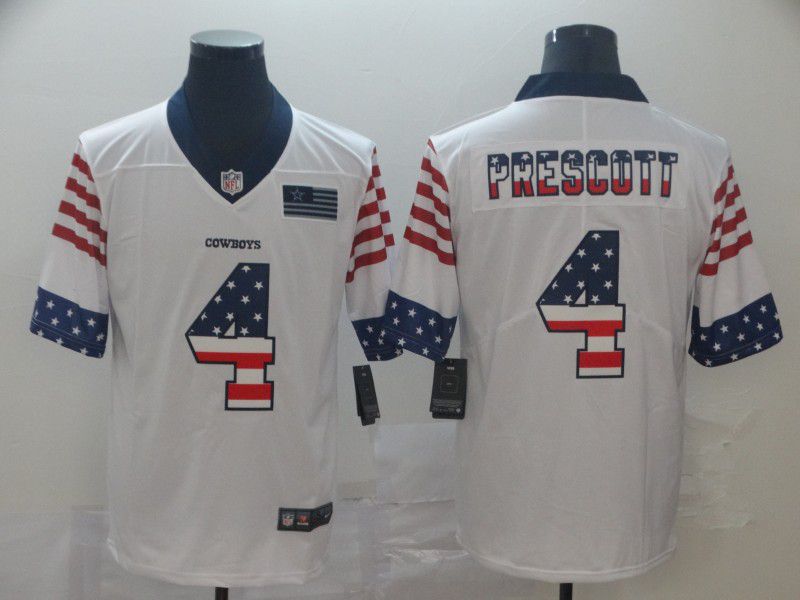 Men Dallas cowboys #4 Prescott White Retro USA Flag Nike NFL Jerseys